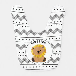 Boho Baby Lion Black + White Pattern Baby Bib