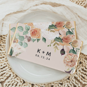 Boho Blooms Modern Floral Wedding Monogram Hershey Bar Favors