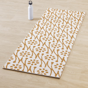 Boho Botanical Illustration Pattern Honey Gold Yoga Mat