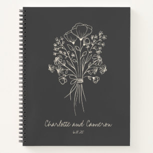 Boho Flower Line Art Drawing Personalized Wedding Notebook