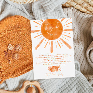 Boho sun rainbow orange baby shower thank you card