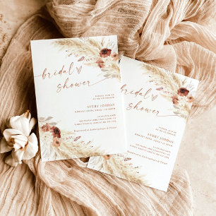 Boho Terracotta Pampas Grass Bridal Shower Invite