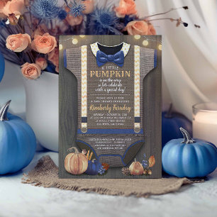 Boy Baby Shower Fall Pumpkin Rustic Burlap Wood Invitation