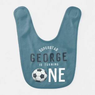 Boys Cute Blue Soccer 1st Birthday Baby Bib