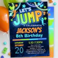 Boys Jump Party Birthday Invitation Blue Orange