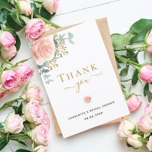 Bridal Shower floral eucalyptus rose gold pink Thank You Card