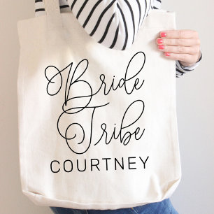 Bride Tribe Black Modern Script Custom Bridesmaid Tote Bag