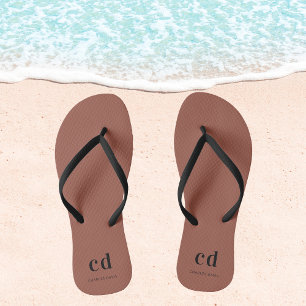 Brown name monogram flip flops