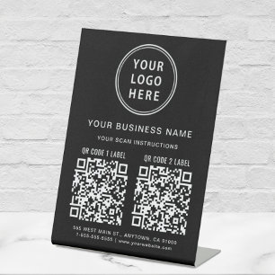 Business Logo 2 QR Codes Black Pedestal Sign