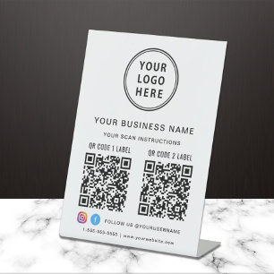 Business Logo 2 QR Codes Social Media Pedestal Sign