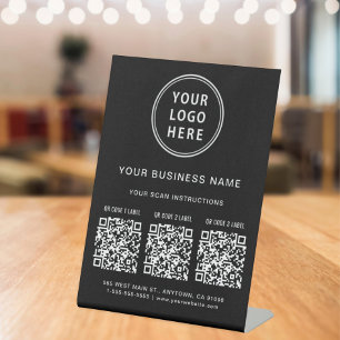 Business Logo 3 QR Codes Black Pedestal Sign