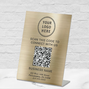 Business Logo QR Code Gold Pedestal Sign