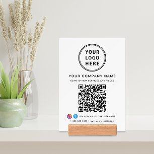 Business Logo QR Code Social Media Tabletop Sign Holder