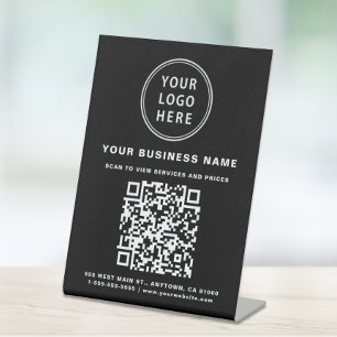 Business QR Code and Logo Black Pedestal Sign