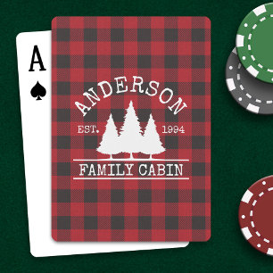 Cabin Family Name Red Buffalo Plaid Poker Cards