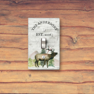 Cabin Rustic Elk White Wood Personalized Mountain  Light Switch Cover