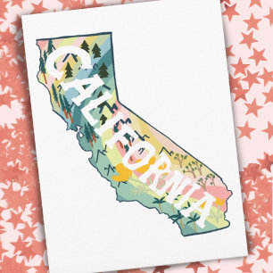 California Illustrated Map Postcard