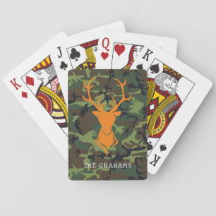 Camouflage Orange Deer Buck Hunting   Monogram Poker Cards