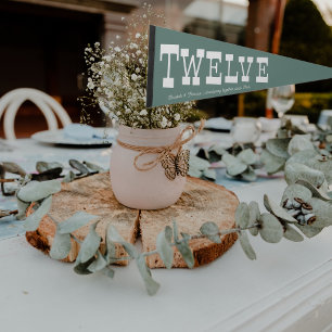 Camping Themed   Monogram Wedding Table Number Pennant Flag