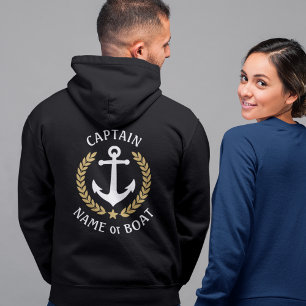 Captain Anchor Your Boat Name Gold Laurel Black Hoodie