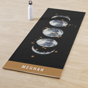 Celestial Starry Moon Phase | Black Yoga Mat