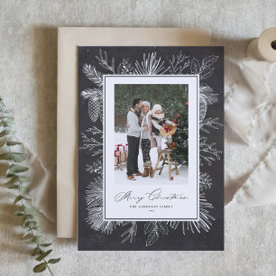 Chalkboard Botanical Frame Merry Christmas Photo Holiday Card