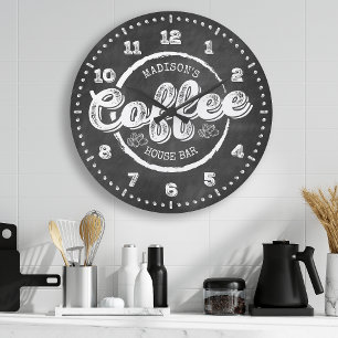 Chalkboard Coffee House Bar Monogram Custom Large Clock