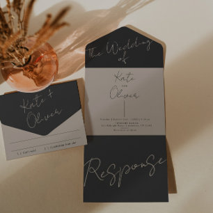 Champagne and Black Wedding Invitation 