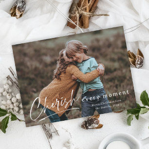 Cherish Every Moment Script Photo Merry Christmas Card