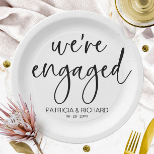 Chic Calligraphy We're Engaged Engagement Party Paper Plates