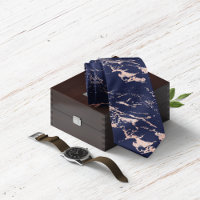 Chic Navy Blue Rose Gold Foil Marble