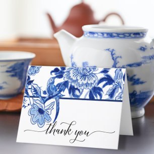 Chinoiserie Bird Floral Blue White Bridal Shower Thank You Card