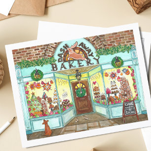 Christmas Bakery Watercolor Postcard