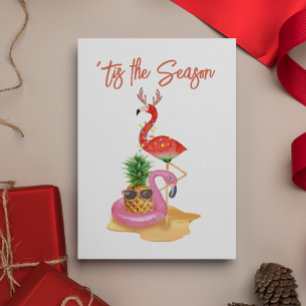 Christmas Beach tropical Flamingo Tis the Season Postcard