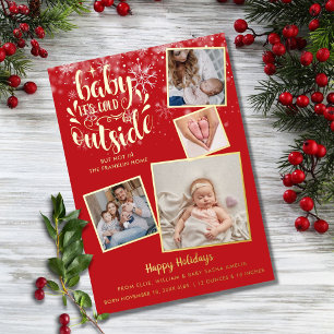 Christmas Birth Announcement Photo Gold Foil Card