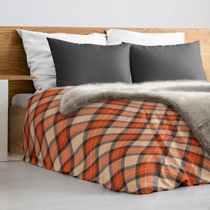 Classic Autumn Pumpkin Orange Brown Tartan Pattern Duvet Cover