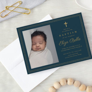 Classic Gold Cross Religious Baptism & Christening Invitation