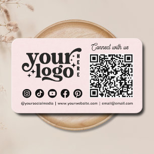 Connect with us Social Media QR Code Pink Business Card