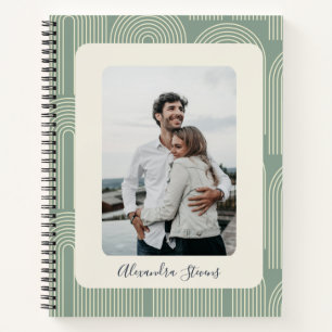 Contemporary Arch Line Art Sage Personalized Photo Notebook