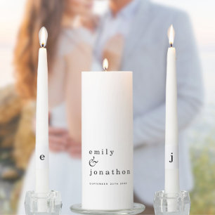 Contemporary Minimalist Black Text Wedding Unity Candle Set