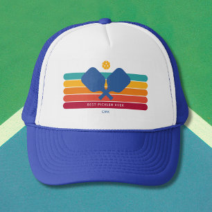 Cool Retro Stripes Custom Text Pickleball Player Trucker Hat