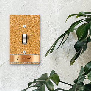 Copper Metallic Diamond Faux Glitter Bling Light Switch Cover