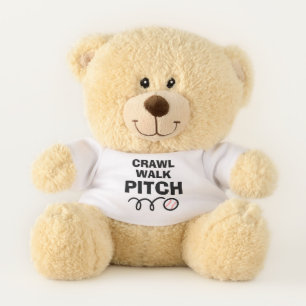 CRAWL WALK PITCH funny baseball sports teddy bear 