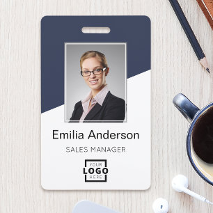 Custom Company Logo Bar Code Employee Photo Blue Badge