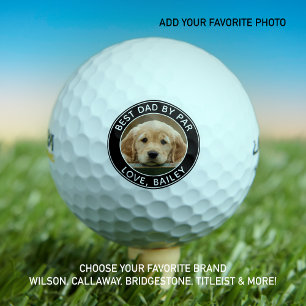 Custom Dog Photo Best Dad By Par Black White Golf Balls