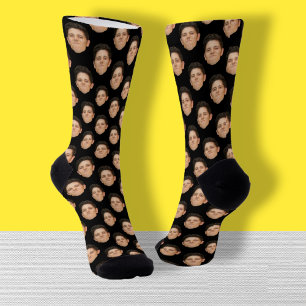 Custom Face Photo Black Crew Socks