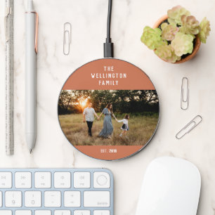 Custom Family Photo Modern Terracotta Brown Wireless Charger