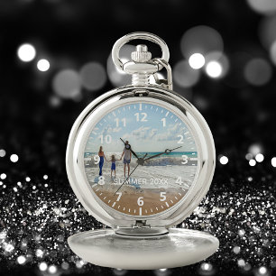 Custom family photo summer vacation text pocket watch