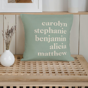 Custom Grandchildren Names Stylish Rustic Sage  Throw Pillow