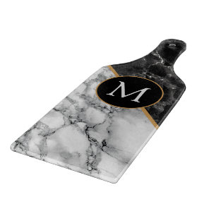 Custom Letter Black White Marble Cutting Board